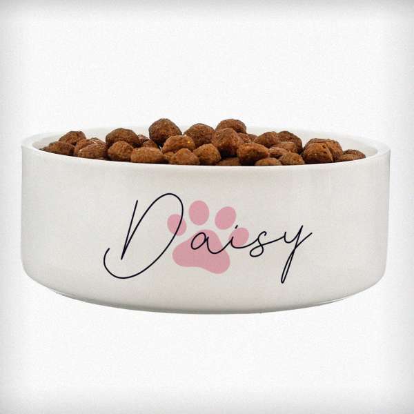 Modal Additional Images for Personalised Pink Pawprint Name 14cm Medium Pet Bowl
