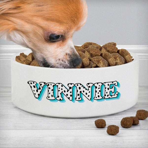 (image for) Personalised Blue Spots Name 14cm Medium Pet Bowl - Click Image to Close