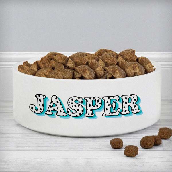 (image for) Personalised Blue Spots Name 14cm Medium Pet Bowl - Click Image to Close