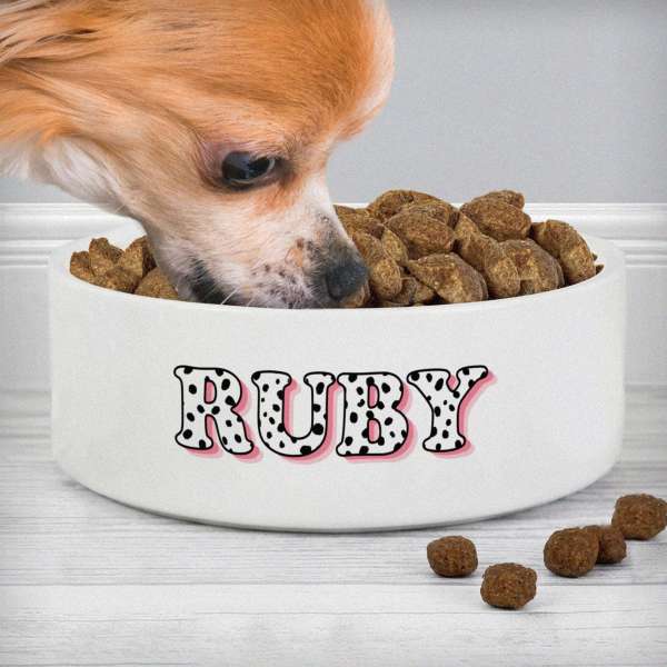 (image for) Personalised Pink Spots Name 14cm Medium Pet Bowl - Click Image to Close