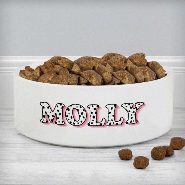 (image for) Personalised Pink Spots Name 14cm Medium Pet Bowl - Click Image to Close