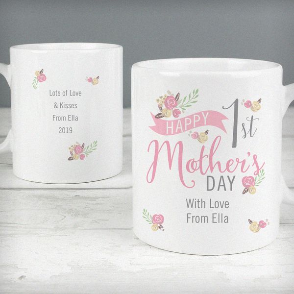 (image for) Personalised Floral Bouquet 1st Mothers Day Slim Mug - Click Image to Close