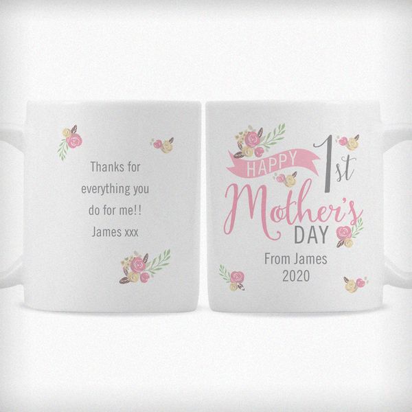 (image for) Personalised Floral Bouquet 1st Mothers Day Slim Mug - Click Image to Close