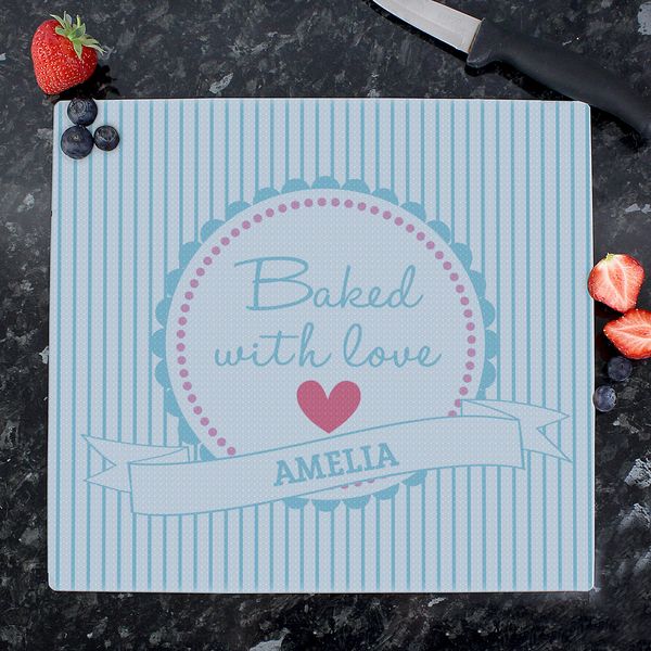 Modal Additional Images for Personalised Baked With Love Glass Chopping Board