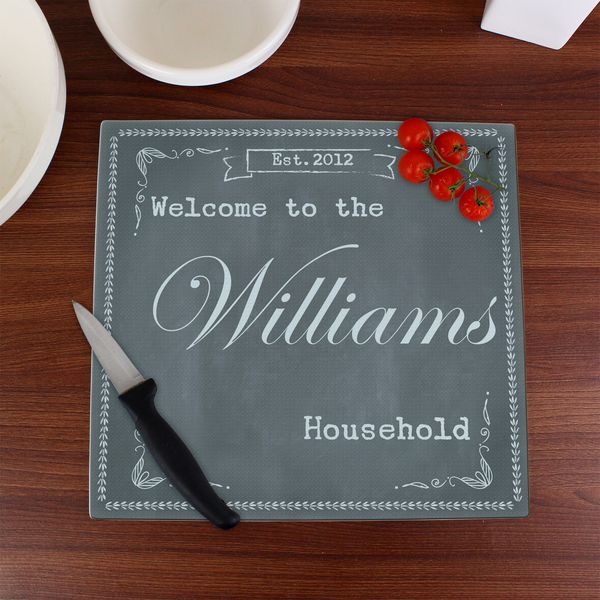(image for) Personalised Family Chalk Glass Chopping Board