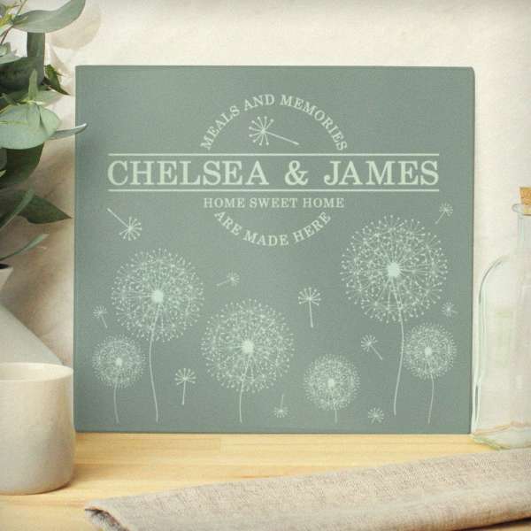 (image for) Personalised Dandelion Glass Chopping Board/Worktop Saver - Click Image to Close