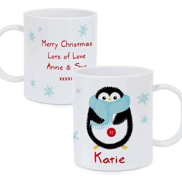 (image for) Personalised Felt Stitch Penguin Plastic Mug - Click Image to Close