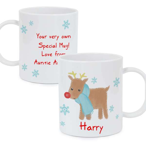 (image for) Personalised Felt Stitch Reindeer Plastic Mug - Click Image to Close