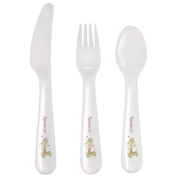 Modal Additional Images for Personalised Hessian Giraffe 3 Piece Plastic Cutlery Set