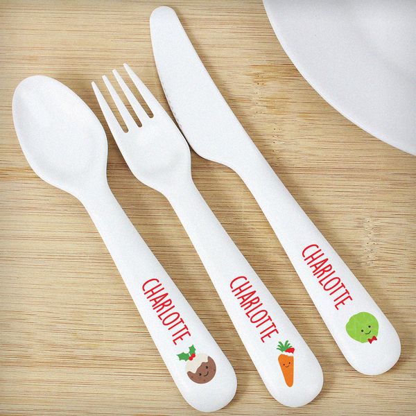 (image for) Personalised 'First Christmas Dinner' 3 Piece Plastic Cutlery Set - Click Image to Close