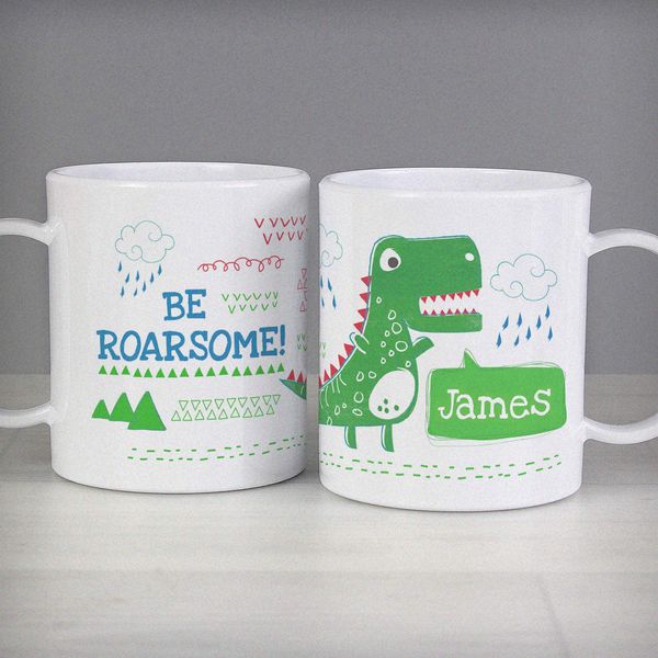 (image for) Personalised 'Be Roarsome' Dinosaur Plastic Mug - Click Image to Close