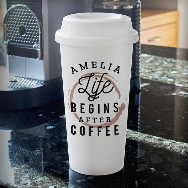 (image for) Personalised 'Life Begins After Coffee' Insulated Eco Travel Cup - Click Image to Close