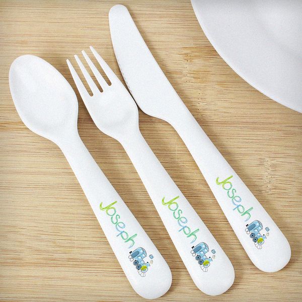 Modal Additional Images for Personalised Patchwork Train 3 Piece Plastic Cutlery Set