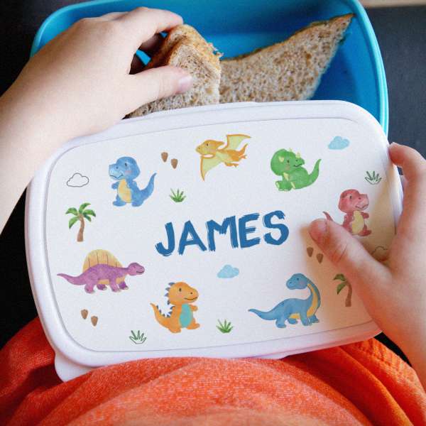 (image for) Personalised Dinosaur Name Only Blue Lunch Box - Click Image to Close
