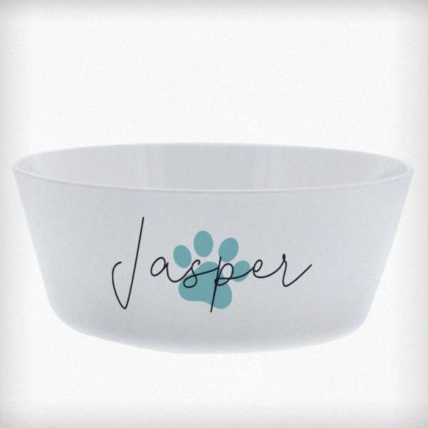 (image for) Personalised Blue Pawprint Plastic Cat Bowl - Click Image to Close