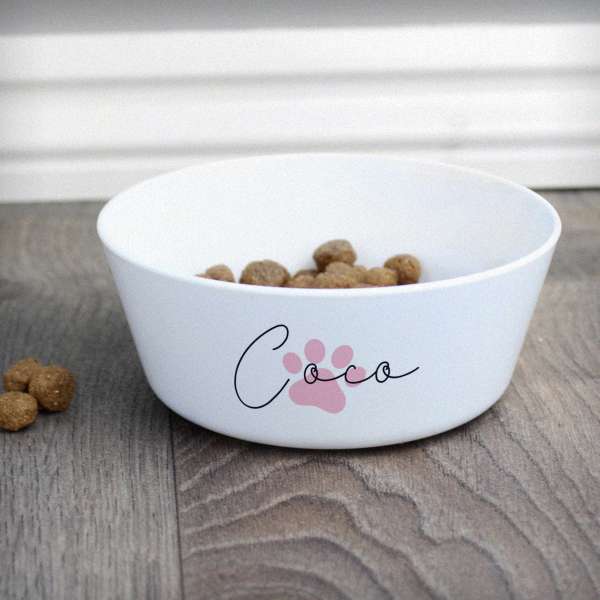 (image for) Personalised Pink Pawprint Plastic Cat Bowl - Click Image to Close