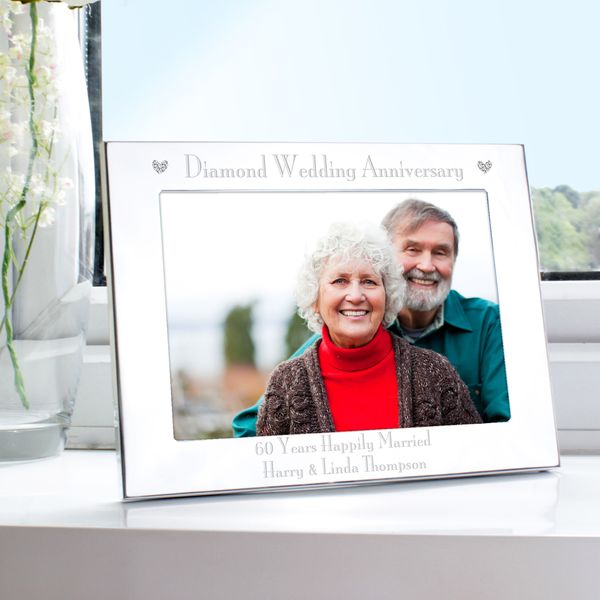 (image for) Personalised Silver 5x7 Diamond Anniversary Landscape Photo Fram - Click Image to Close