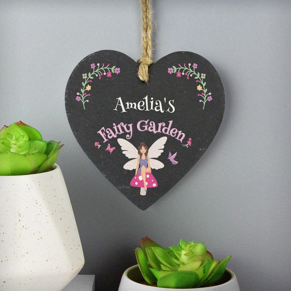 (image for) Personalised Fairy Garden Slate Heart Decoration - Click Image to Close