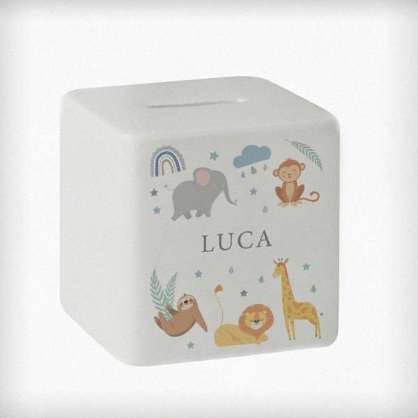 Modal Additional Images for Personalised Safari Animals Ceramic Square Moneybox