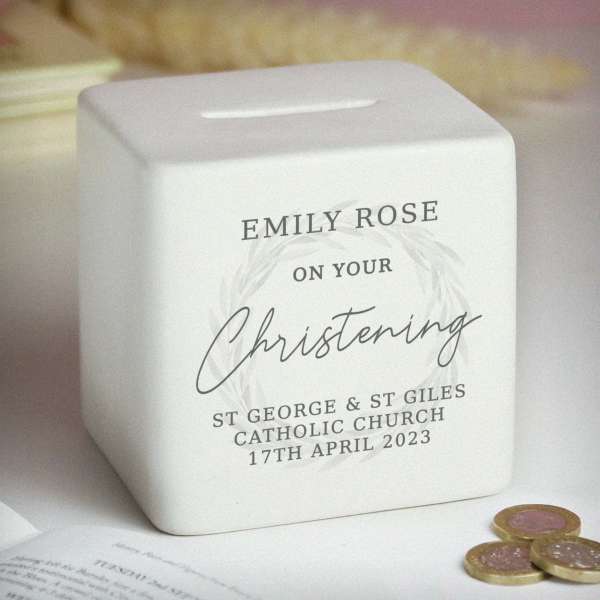 (image for) Personalised Christening Ceramic Square Money Box - Click Image to Close