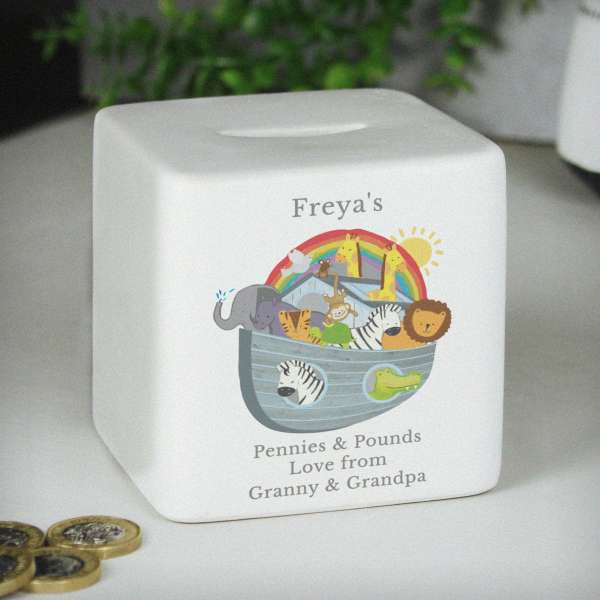 Modal Additional Images for Personalised Noahs Ark Ceramic Square Money Box