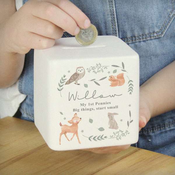 Modal Additional Images for Personalised Woodland Animals Ceramic Square Money Box