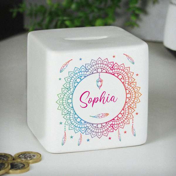 Modal Additional Images for Personalised Dreamcatcher Ceramic Square Money Box