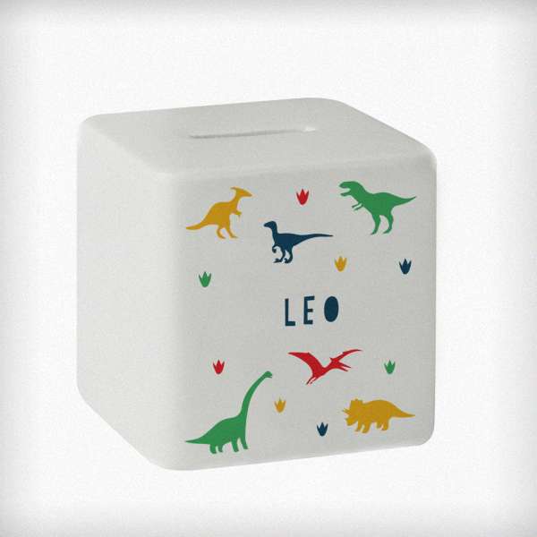 (image for) Personalised Dinosaur Ceramic Square Money Box - Click Image to Close