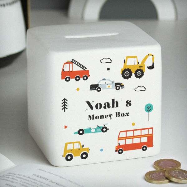 (image for) Personalised Vehicles Ceramic Square Money Box - Click Image to Close