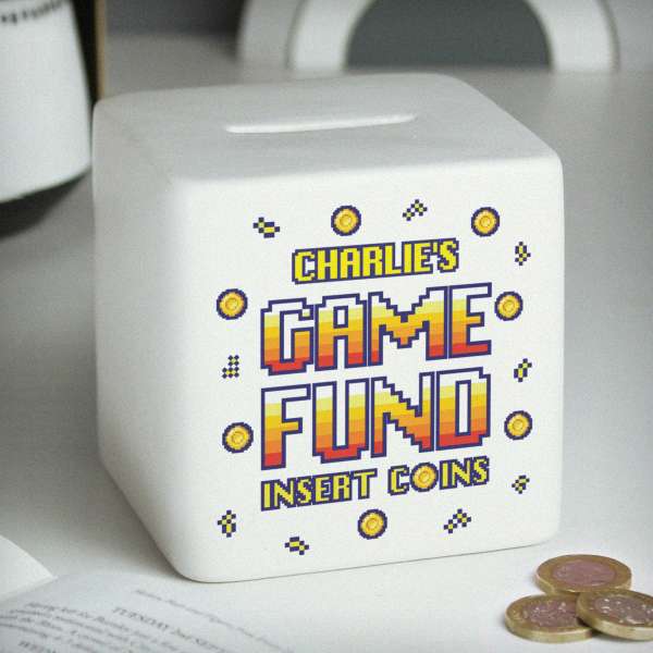 (image for) Personalised Gaming Fund Ceramic Square Money Box - Click Image to Close