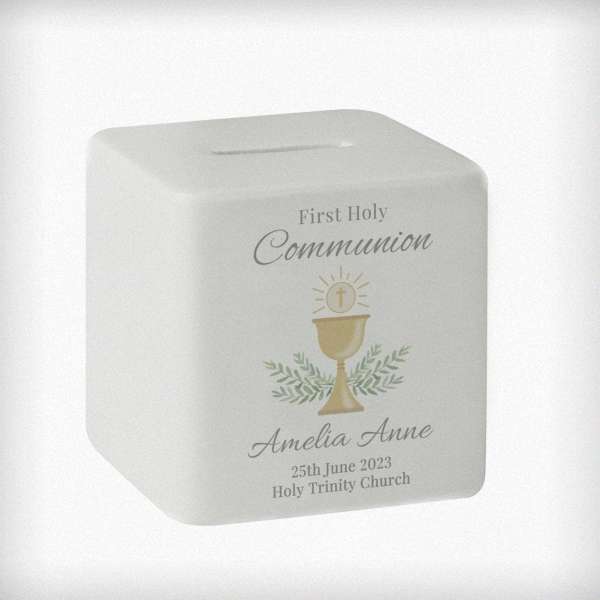 (image for) Personalised First Holy Communion Ceramic Square Money Box - Click Image to Close