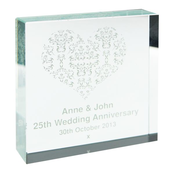 (image for) Personalised Damask White Heart Large Crystal Token - Click Image to Close