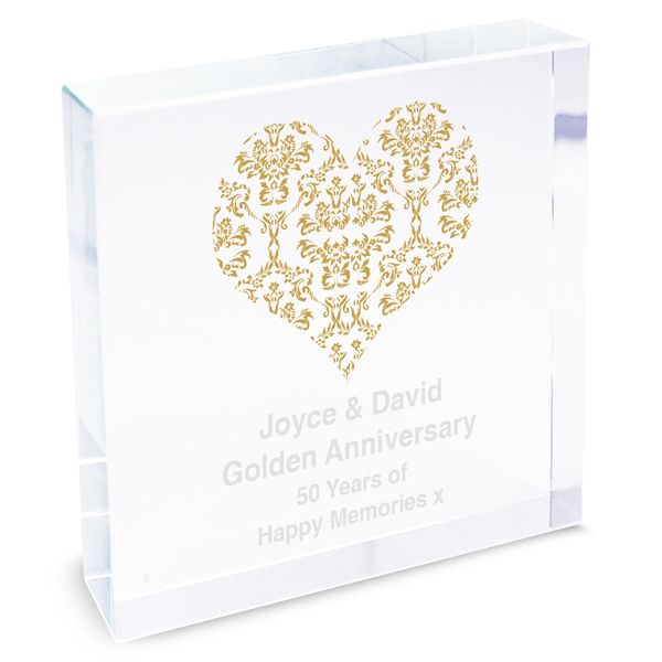 (image for) Personalised Gold Damask Heart Large Crystal Token - Click Image to Close