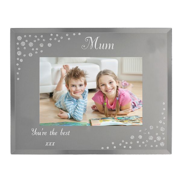 (image for) Personalised Any Message Diamante Landscape 6x4 Glass Photo Frame - Click Image to Close