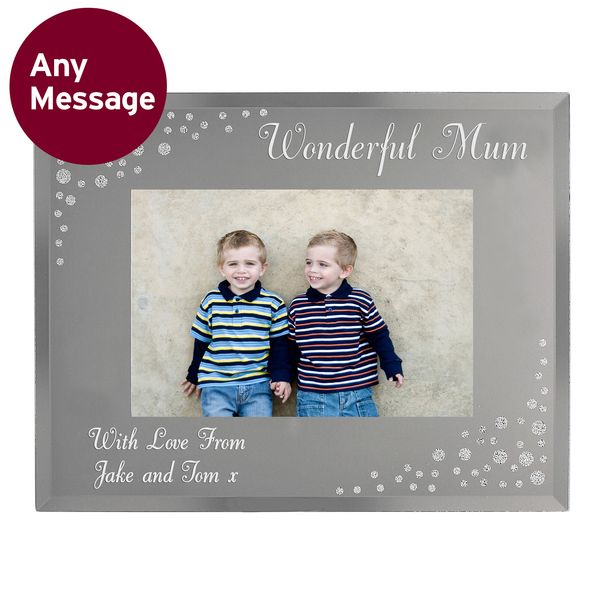 (image for) Personalised Any Message Diamante Landscape 6x4 Glass Photo Frame - Click Image to Close