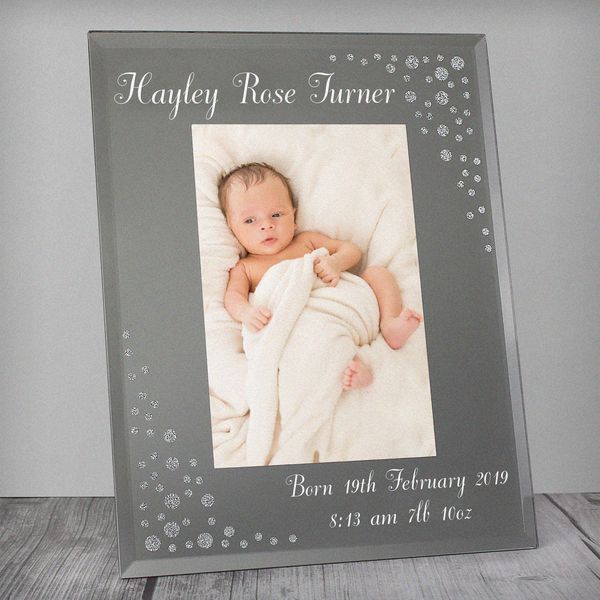 (image for) Personalised Any Message Diamante 6x4 Portrait Glass Photo Frame - Click Image to Close