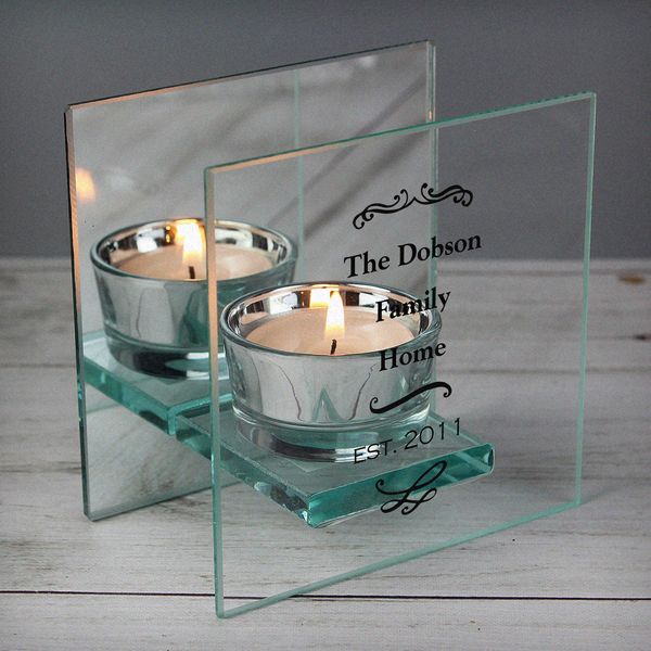 (image for) Personalised Antique Scroll Mirrored Glass Tea Light Holder - Click Image to Close