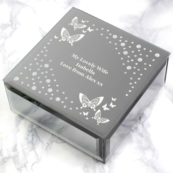 (image for) Personalised White Butterfly Diamante Glass Trinket Box - Click Image to Close