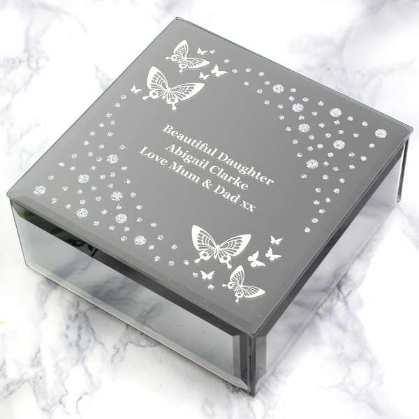 (image for) Personalised White Butterfly Diamante Glass Trinket Box - Click Image to Close