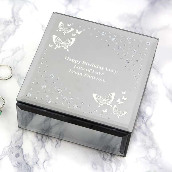 Modal Additional Images for Personalised White Butterfly Diamante Glass Trinket Box