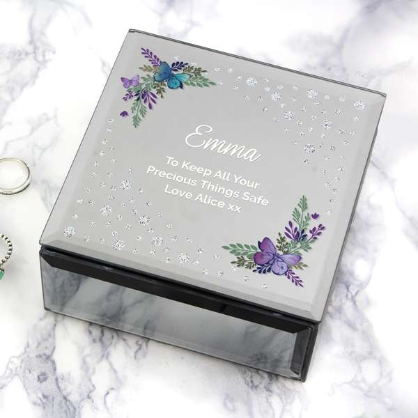 (image for) Personalised Floral Butterfly Diamante Glass Trinket Box - Click Image to Close