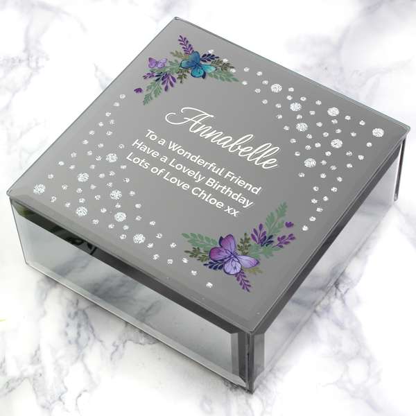 (image for) Personalised Floral Butterfly Diamante Glass Trinket Box - Click Image to Close