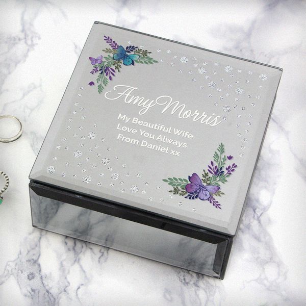 Modal Additional Images for Personalised Floral Butterfly Diamante Glass Trinket Box