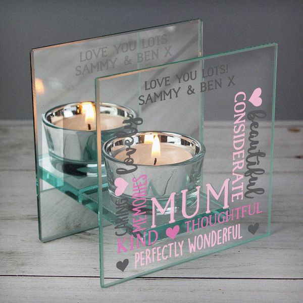 (image for) Personalised Mum Mirrored Glass Tea Light Holder - Click Image to Close