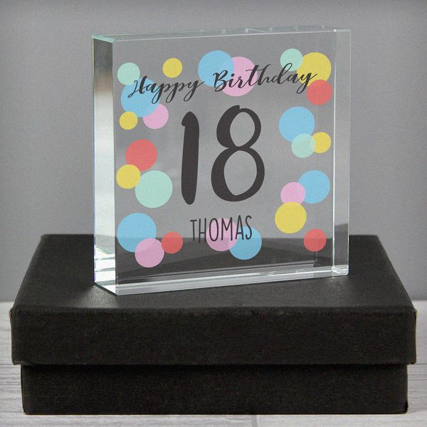 (image for) Personalised Birthday Colour Confetti Large Crystal Token - Click Image to Close