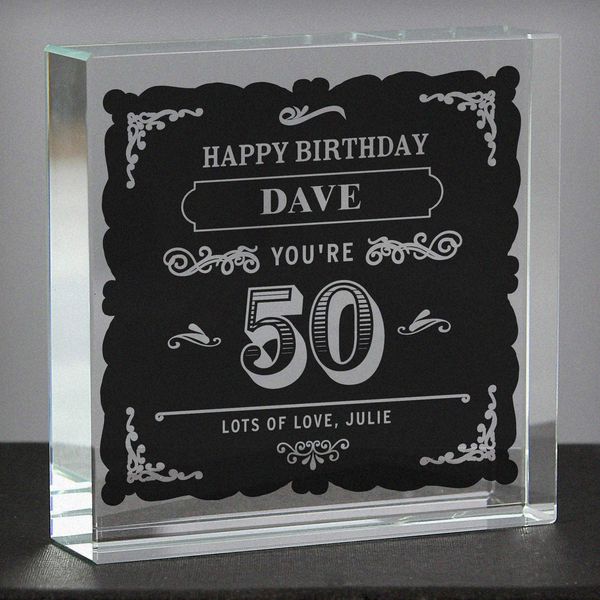 (image for) Personalised Birthday Vintage Typography Large Crystal Token - Click Image to Close