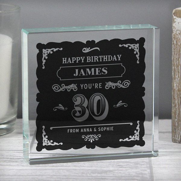 (image for) Personalised Birthday Vintage Typography Large Crystal Token - Click Image to Close