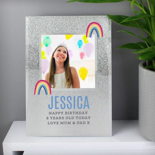 (image for) Personalised Rainbow 4x4 Glitter Glass Photo Frame - Click Image to Close