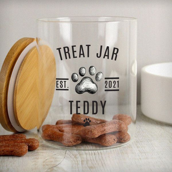 (image for) Personalised Pet Treats Glass Jar with Bamboo Lid - Click Image to Close