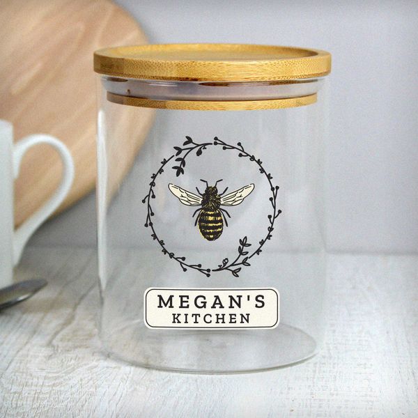 (image for) Personalised Bee Glass Jar with Bamboo Lid - Click Image to Close